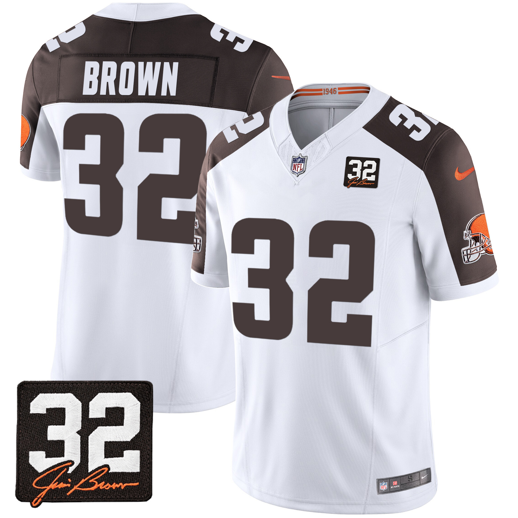 Men's Cleveland Browns #32 Jim Brown Memorial Patch Inverted Jersey - All Stitched