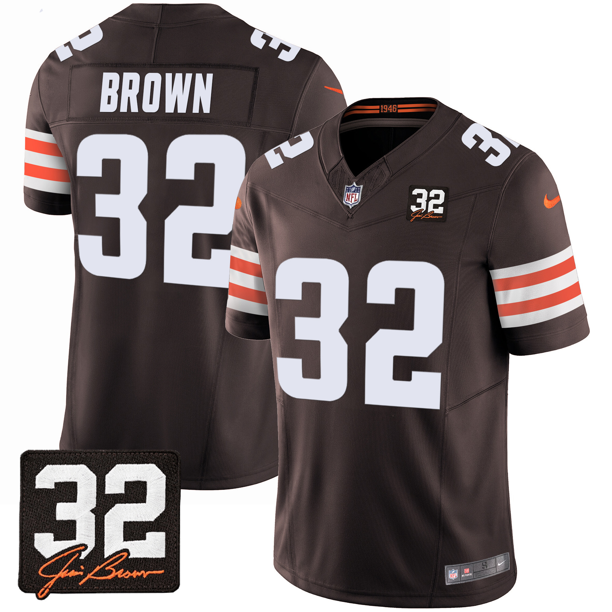 Men's Cleveland Browns #32 Jim Brown Memorial Patch Jersey - All Stitched