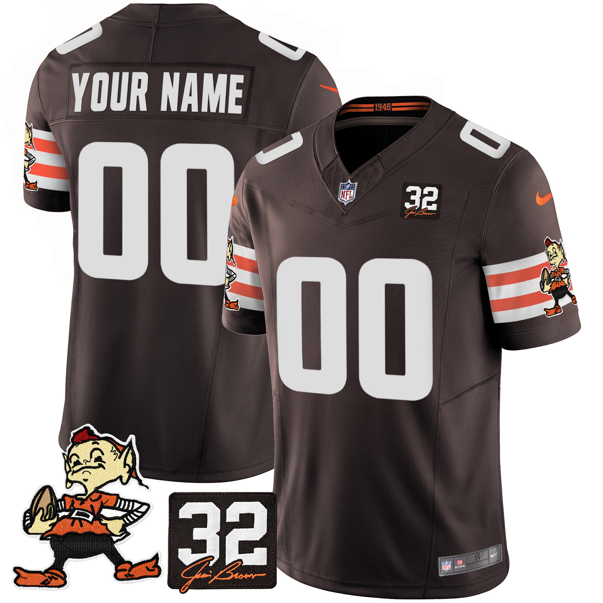Men's Cleveland Browns #32 Jim Brown Memorial Patch Vapor Limited Custom Brown Jersey V2 - All Stitched