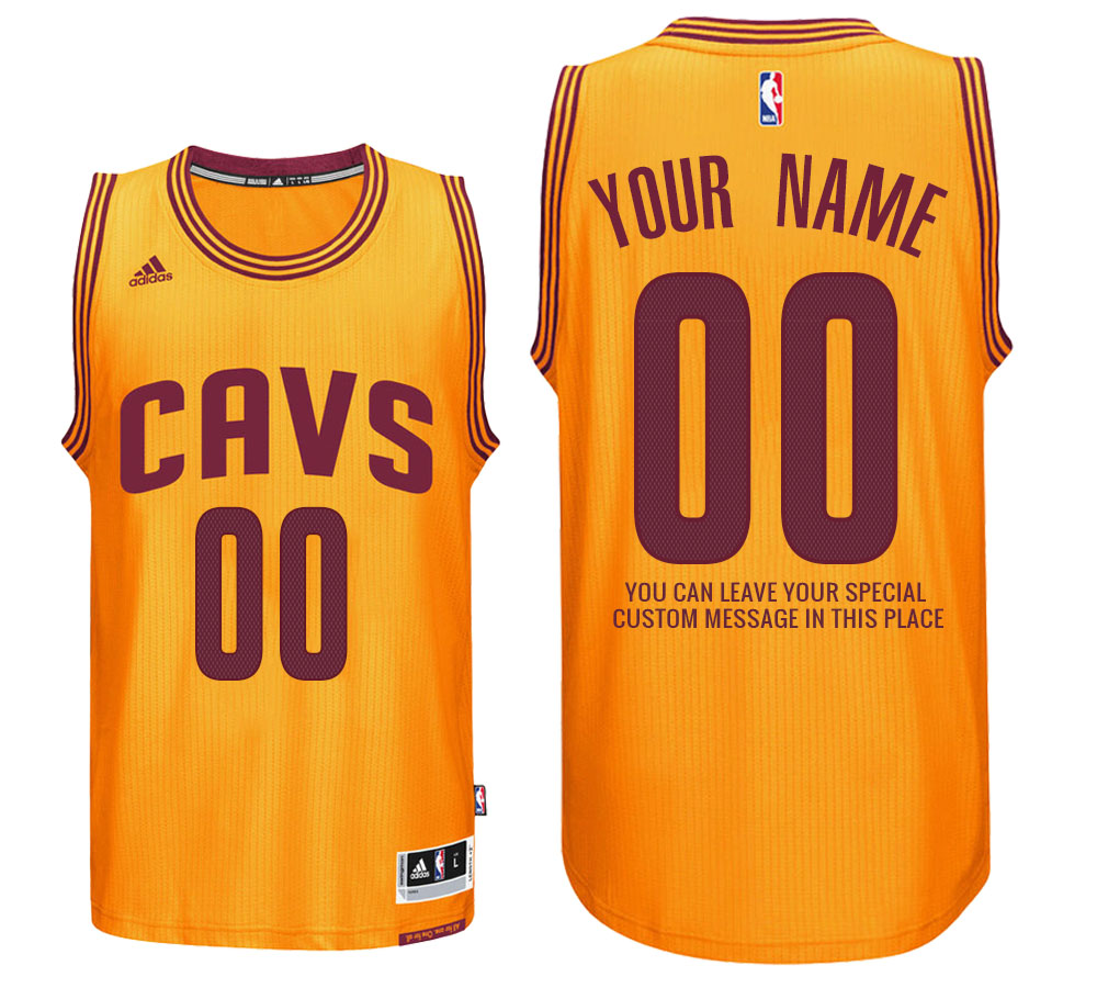 Mens Cleveland Cavaliers Home Gold Custom Message Jersey