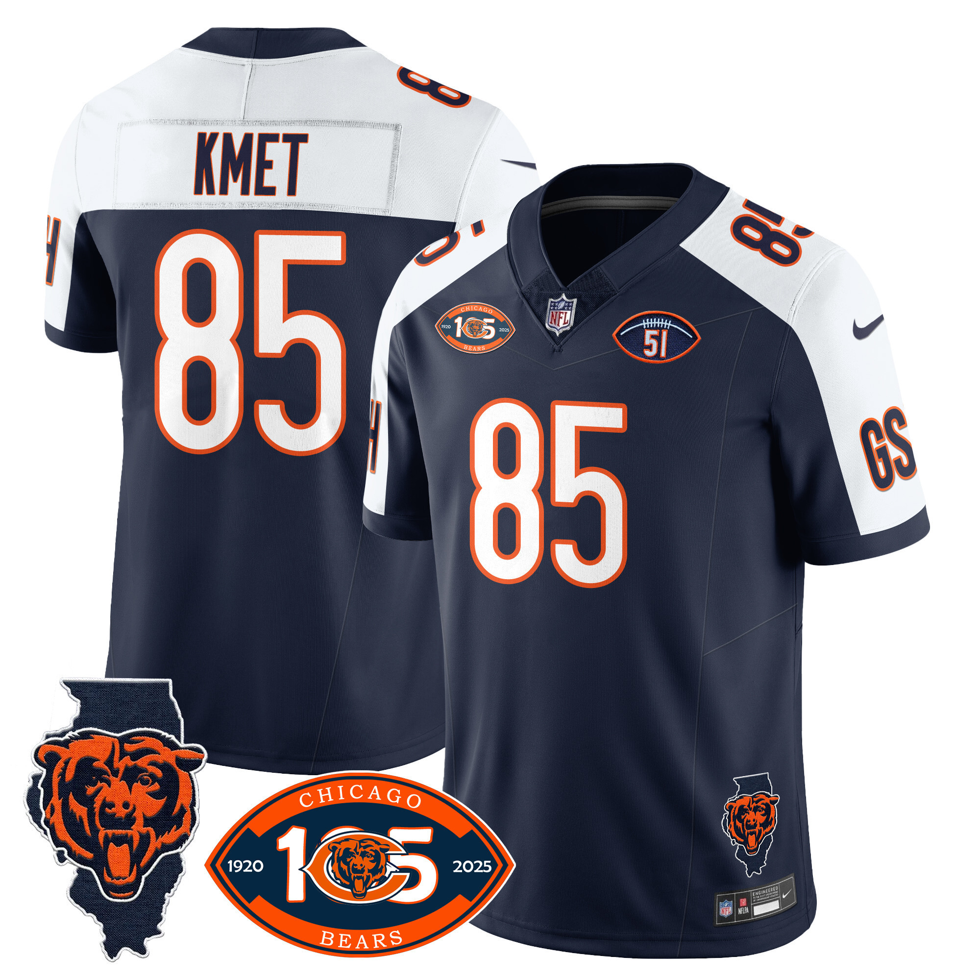 Men's Cole Kmet Chicago Bears 1920-2025 The Chicago Bears Vapor Limited Navy Alternate Jersey - All Stitched