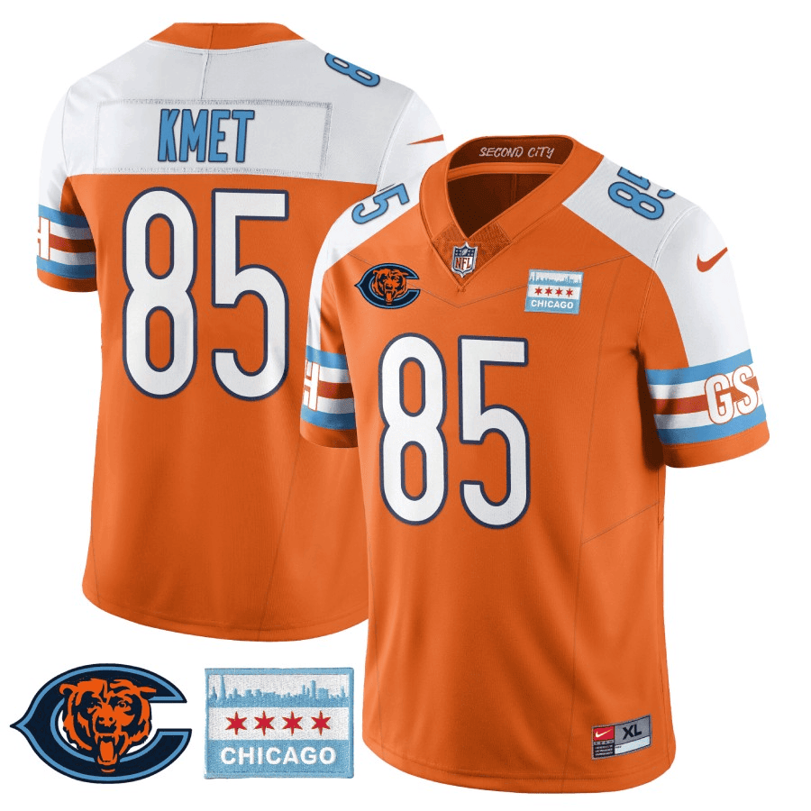 Men's Cole Kmet Chicago Bears City Edition GSH Orange Alternate Jersey - Chicago Flag - All Stitched