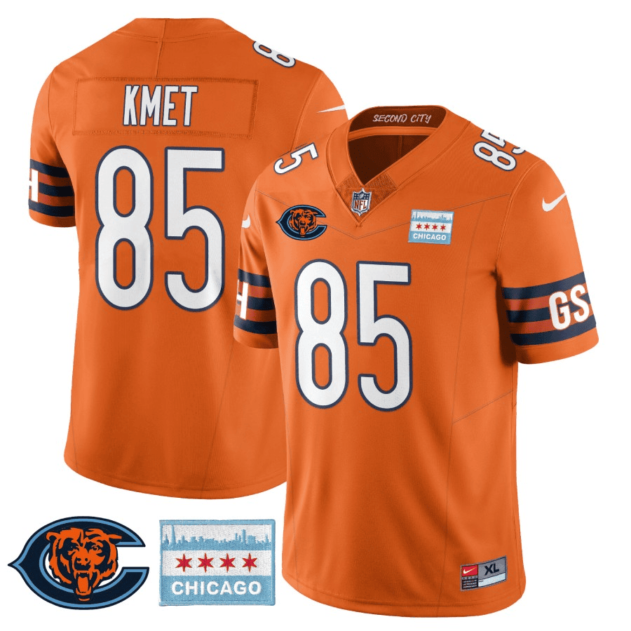Men's Cole Kmet Chicago Bears City Edition GSH Orange Jersey - Chicago Flag - All Stitched