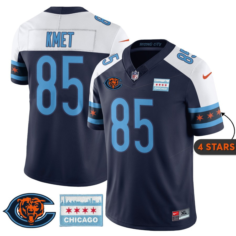 Men's Cole Kmet Chicago Bears City Edition Navy Alternate Jersey - Chicago Flag - All Stitched