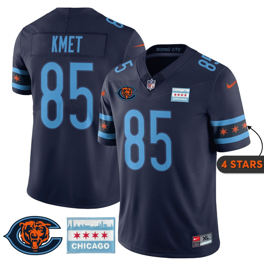 Men's Cole Kmet Chicago Bears City Edition Navy Jersey - Chicago Flag - All Stitched
