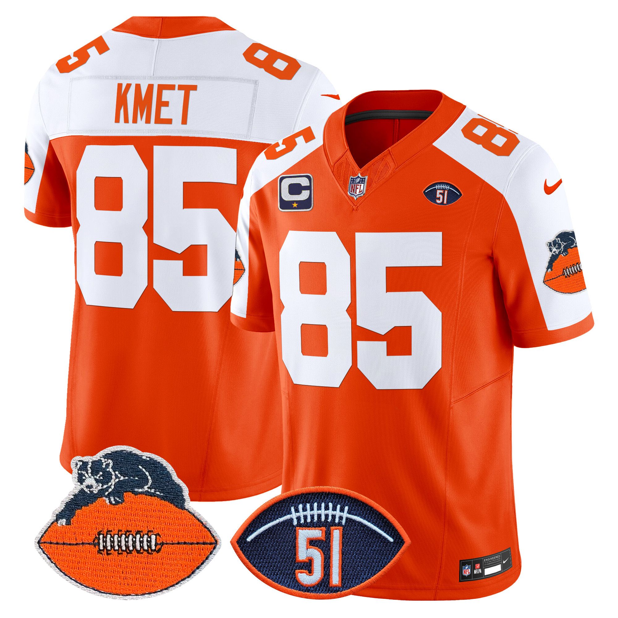 Men's Cole Kmet Chicago Bears Dick Butkus Patch Throwback Vapor Limited Orange Alternate Jersey - All Stitched