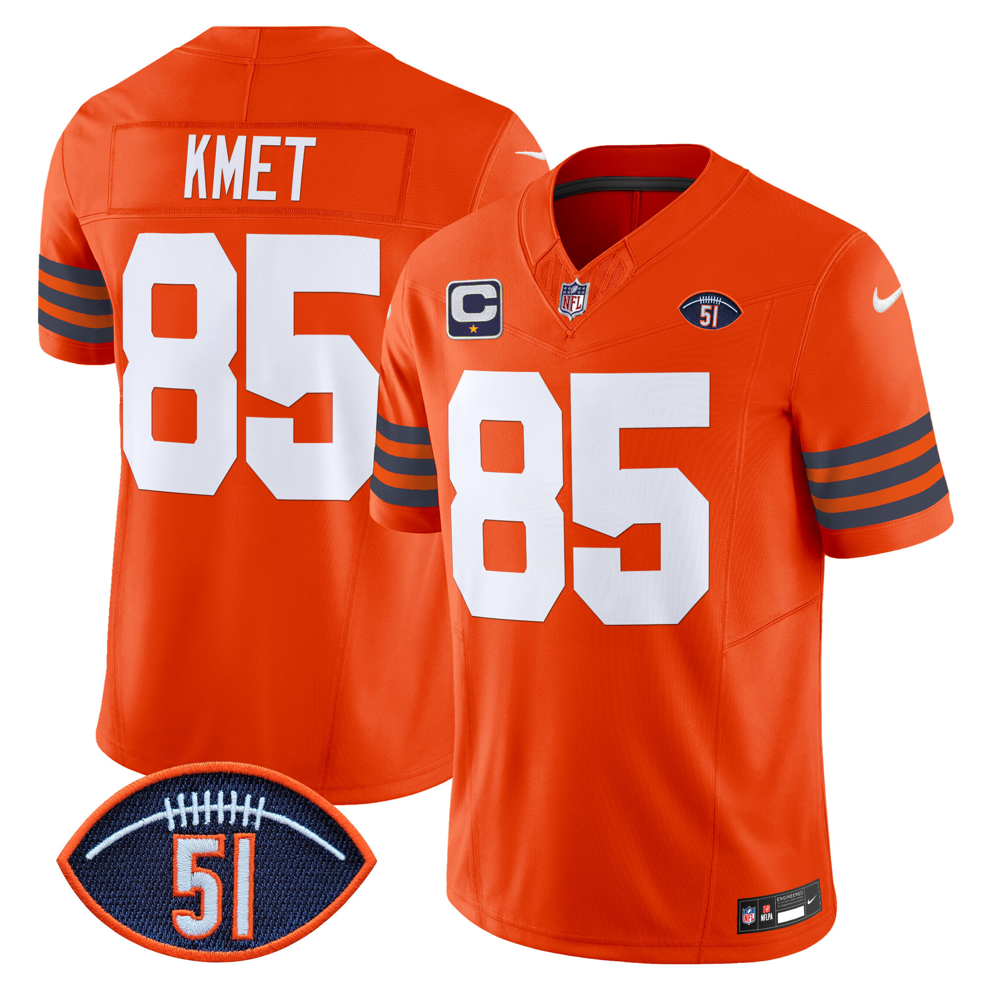 Men's Cole Kmet Chicago Bears Dick Butkus Patch Throwback Vapor Limited Orange Jersey - All Stitched