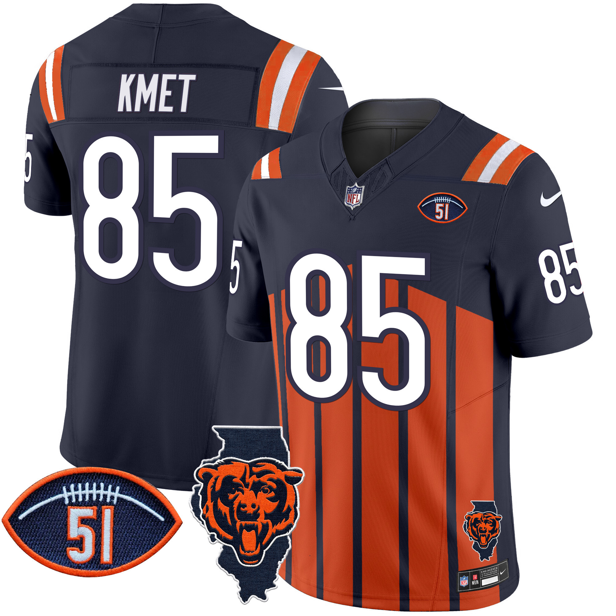 Men's Cole Kmet Chicago Bears Illinois Patch Vapor Limited Navy Special Jersey - All Stitched