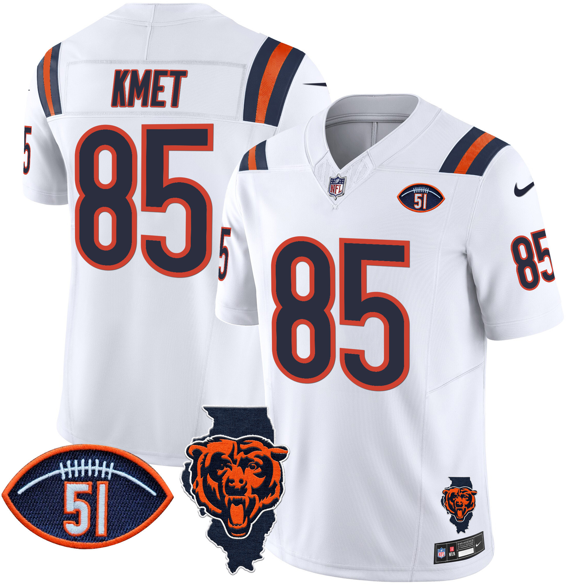 Men's Cole Kmet Chicago Bears Illinois Patch Vapor Limited White Jersey - All Stitched