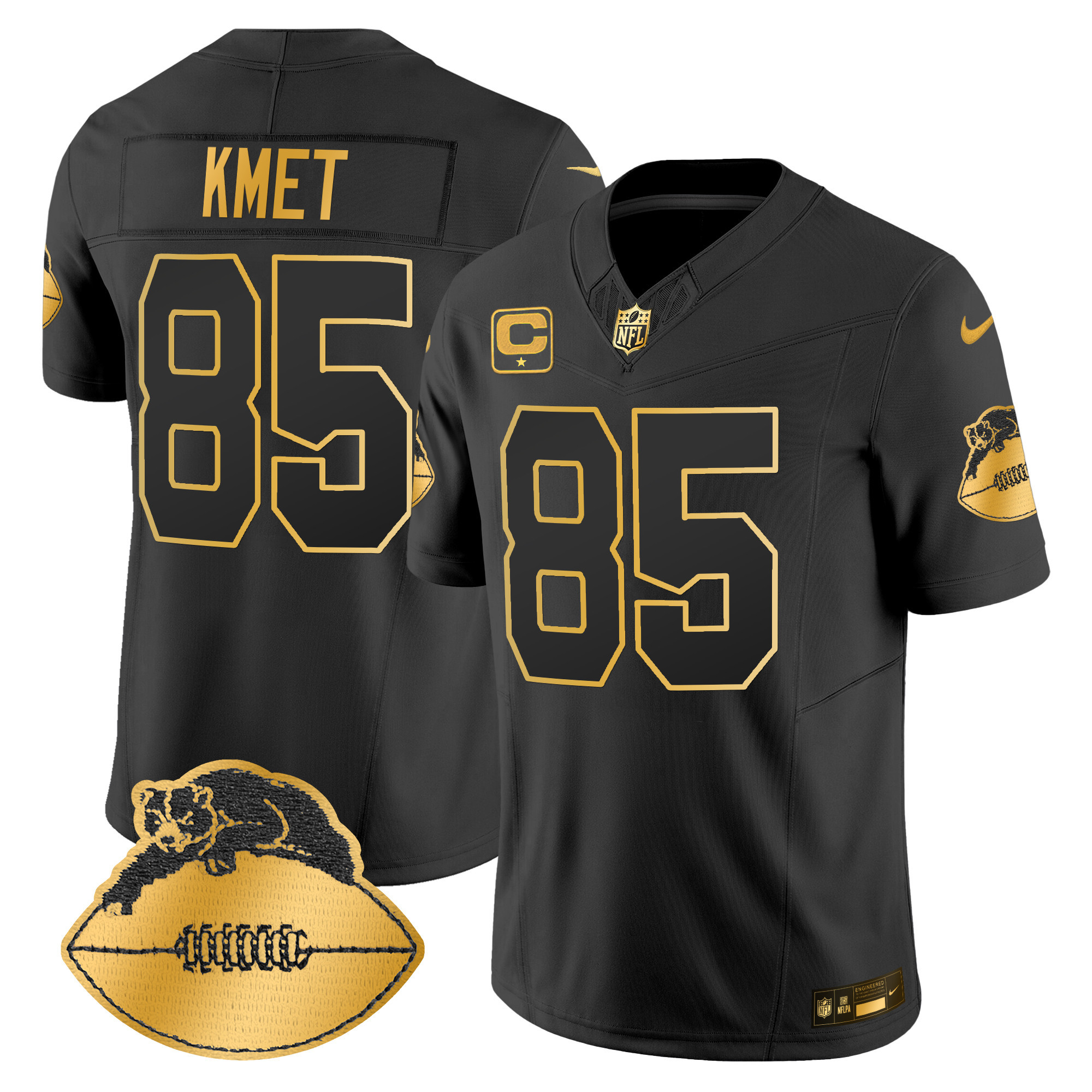 Men's Cole Kmet Chicago Bears Throwback Gold Vapor Limited Black Gold Jersey - All Stitched
