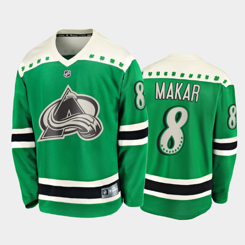 Men's Colorado Avalanche Cale Makar #8 2021 St. Patrick's Day Green Jersey