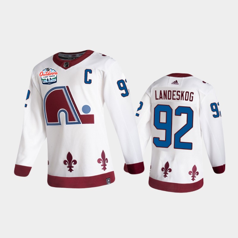 Men's Colorado Avalanche Gabriel Landeskog #92 2021 Lake Tahoe White Patch Jersey