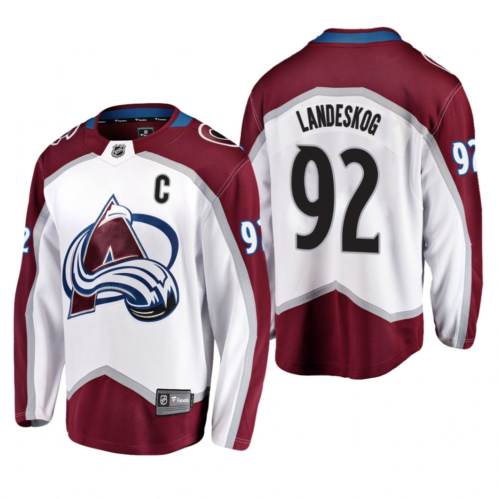 Men's Colorado Avalanche Gabriel Landeskog #92 Away White Breakaway Player Cheap Jersey