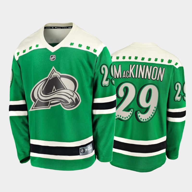 Men's Colorado Avalanche Nathan MacKinnon #29 2021 St. Patrick's Day Green Jersey