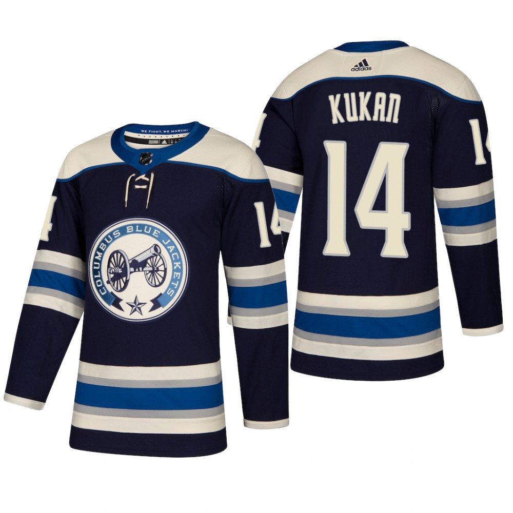 Men's Columbus Blue Jackets Dean Kukan #14 2018-19 Alternate Reasonable Jersey - Navy