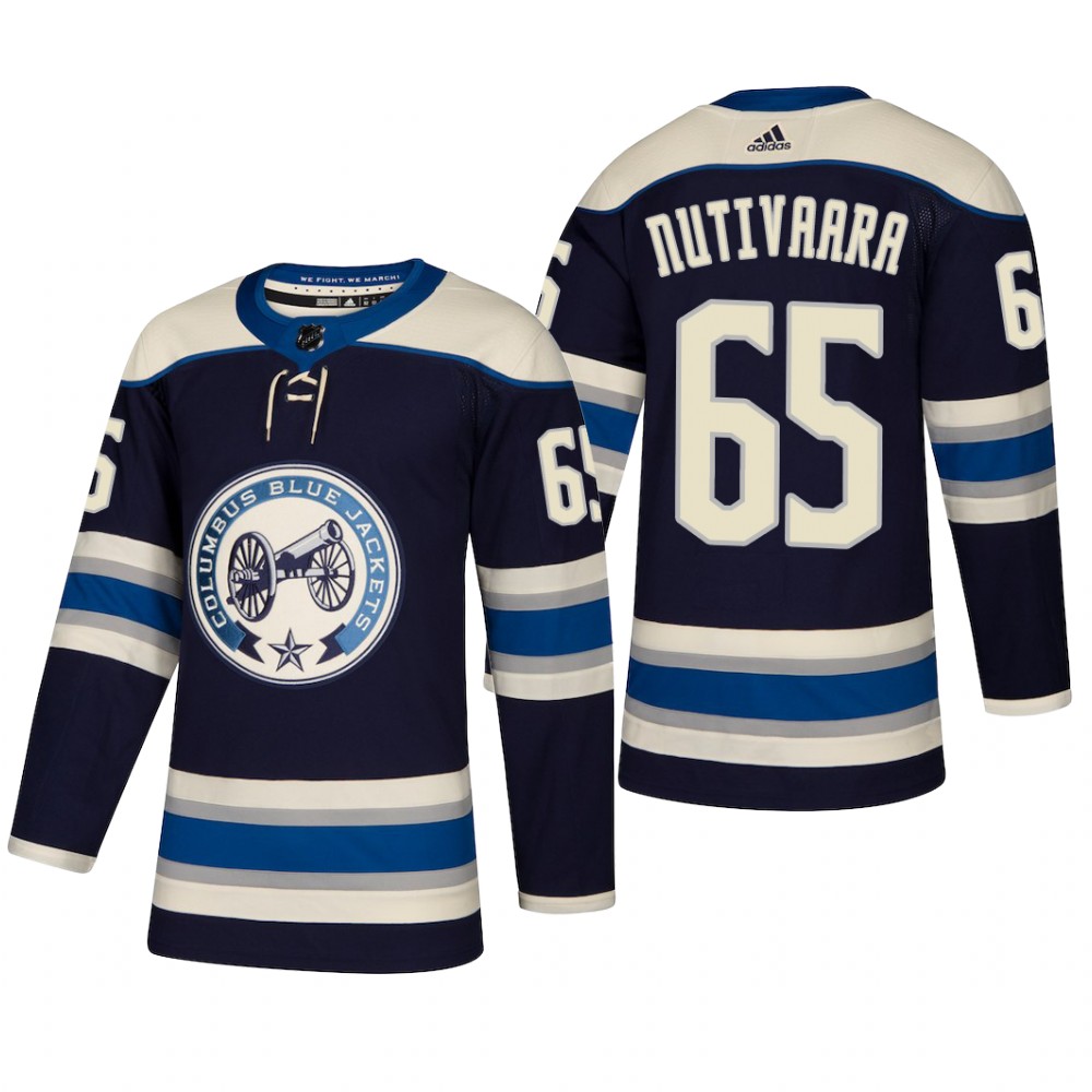 Men's Columbus Blue Jackets Markus Nutivaara #65 2018-19 Alternate Reasonable Jersey - Navy