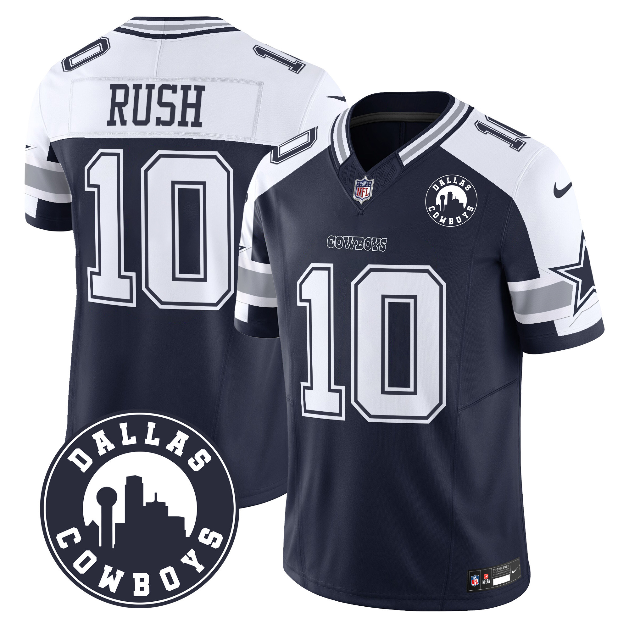 Men's Cooper Rush Dallas Cowboys "Dallas City" Patch Vapor Limited Alternate Jersey - All Stitched