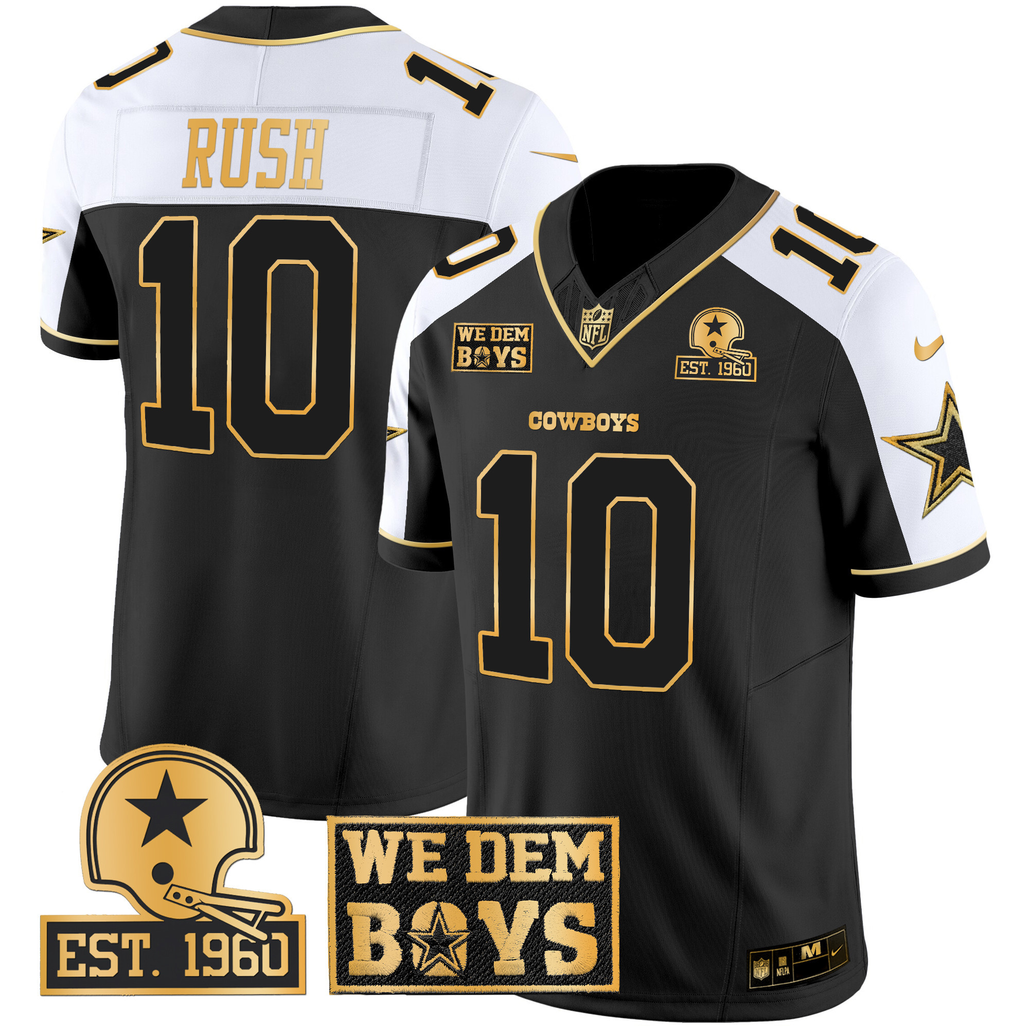 Men's Cooper Rush Dallas Cowboys Est. 1960 & We Dem Boyz Patch Gold Vapor Limited Alternate Jersey - All Stitched
