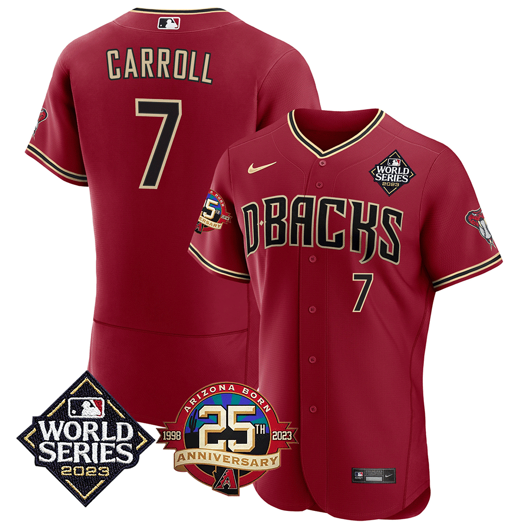 Men's Corbin Carroll Arizona Diamondbacks Jersey 2023 World Series & 25Th Anniversary Patch Jersey - All Stitched - Red