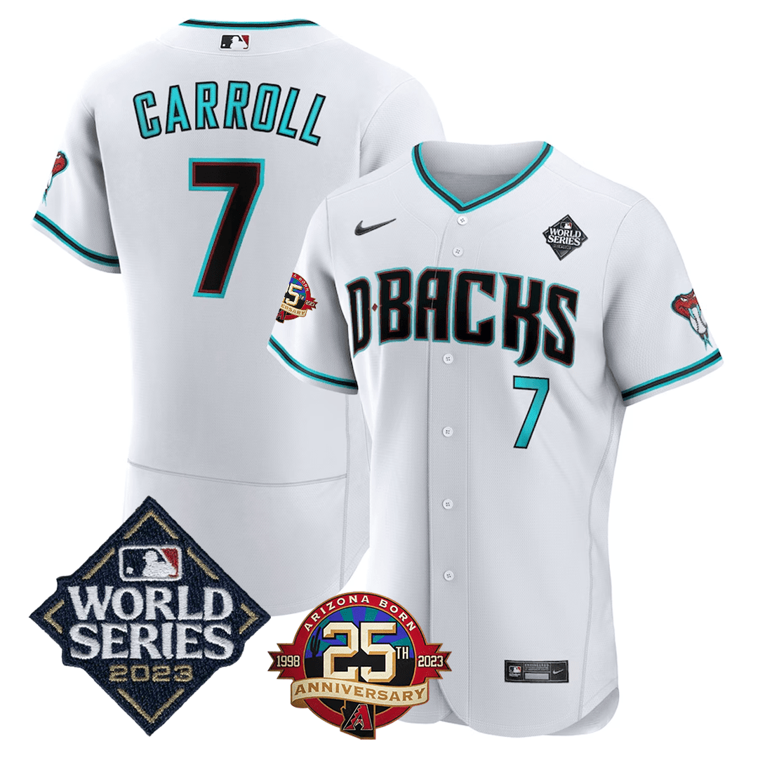 Men's Corbin Carroll Arizona Diamondbacks Jersey 2023 World Series & 25Th Anniversary Patch Jersey - All Stitched - White