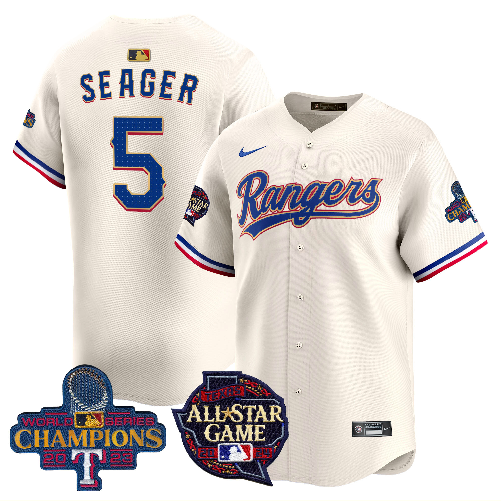 Men's Corey Seager Texas Rangers 2024 All Star Game Patch Vapor Premier Limited Cream Jersey - All Stitched