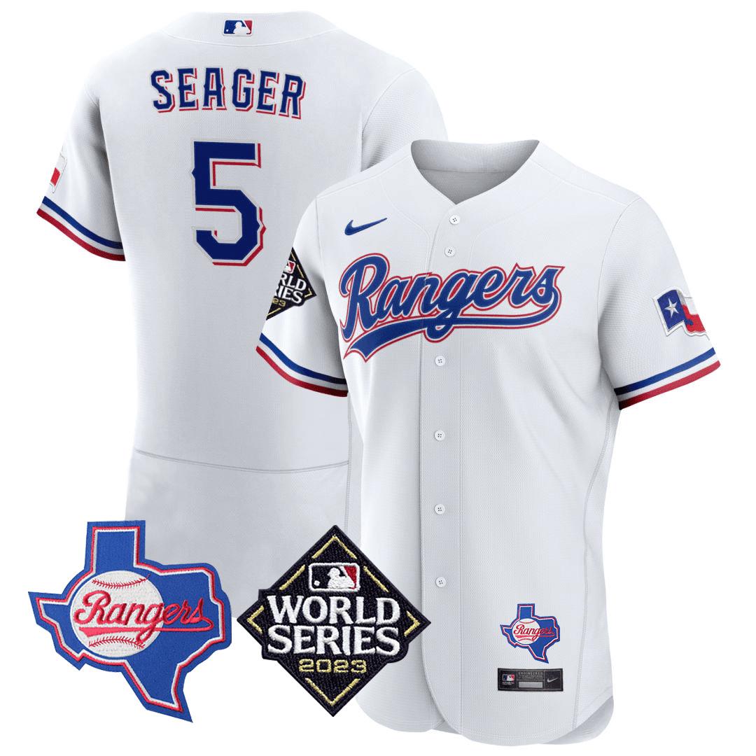 Men's Corey Seager Texas Rangers Texas State & 2023 World Series Patch Jersey - All Stitched - White