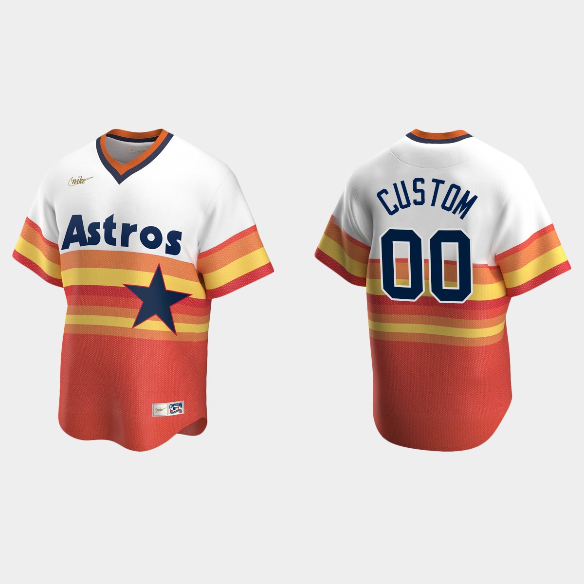 Men's Custom #00 Houston Astros Home Cooperstown Collection Jersey - White Orange