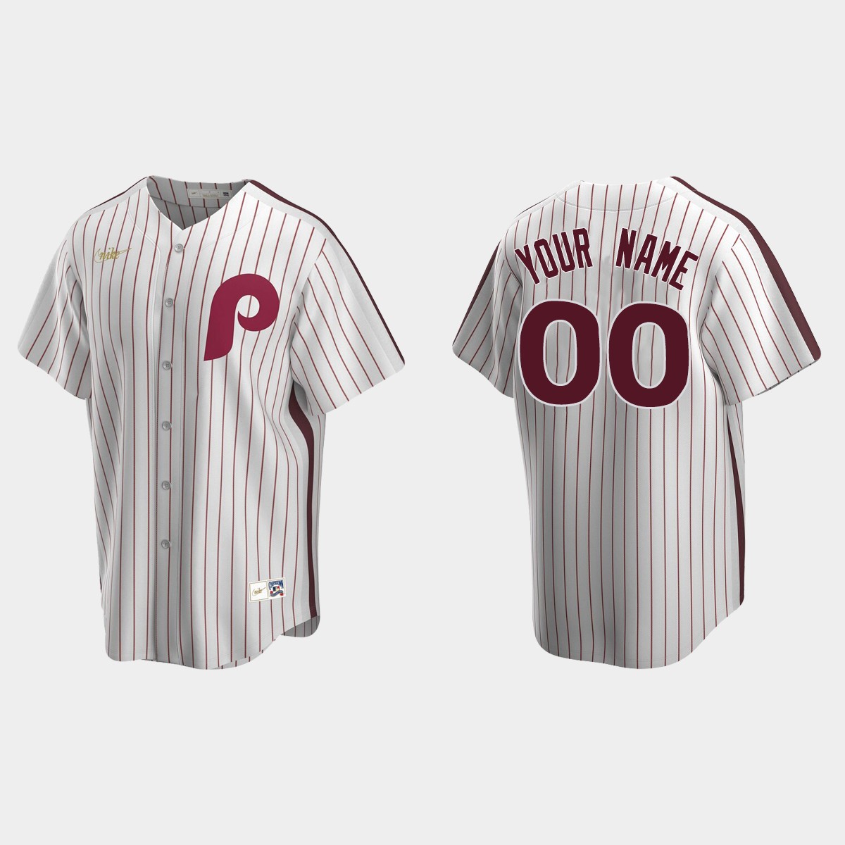 Men's Custom #00 Philadelphia Phillies Cooperstown Collection Home Jersey - White