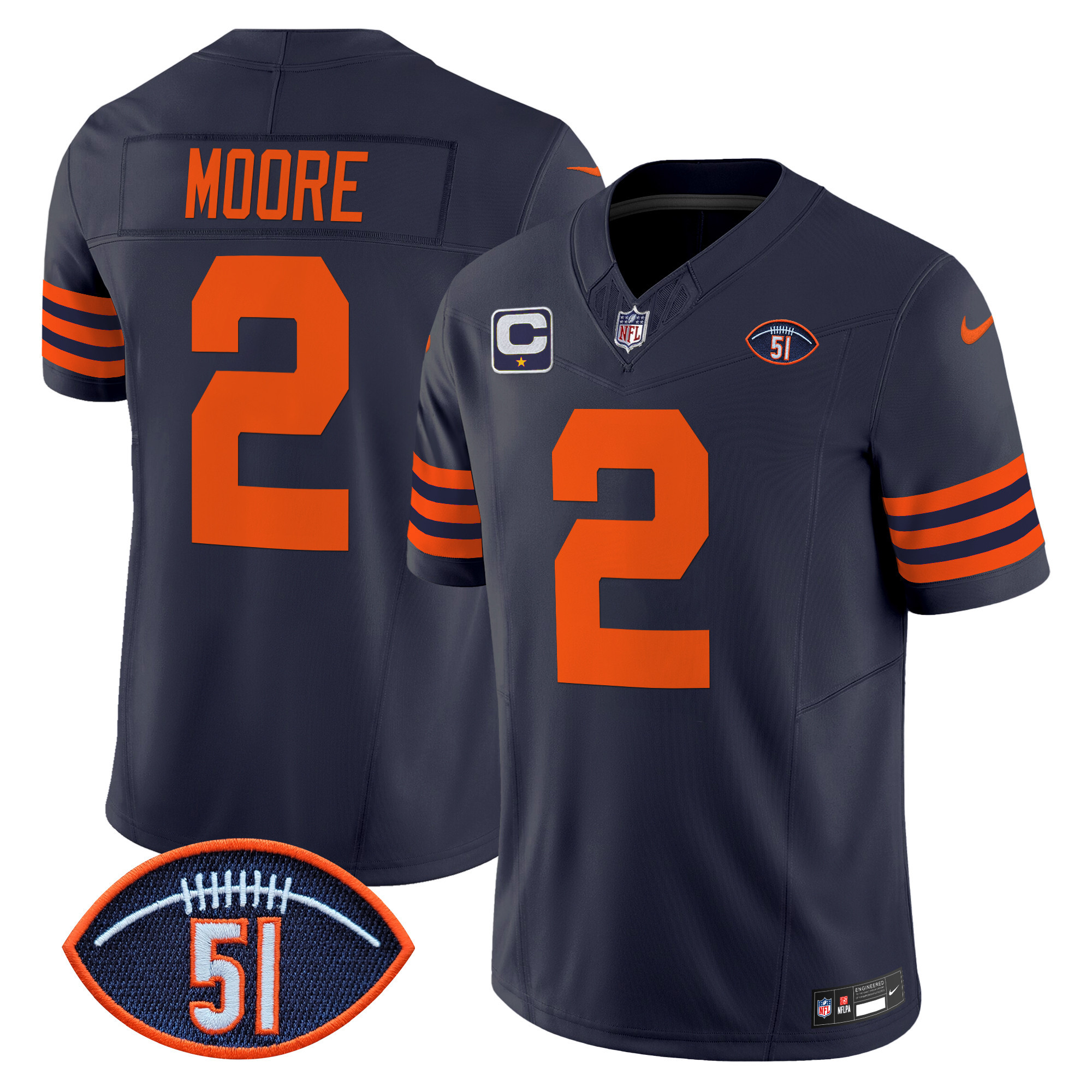 Men's D.J. Moore Chicago Bears Dick Butkus Patch Throwback Vapor Limited Navy Jersey - All Stitched