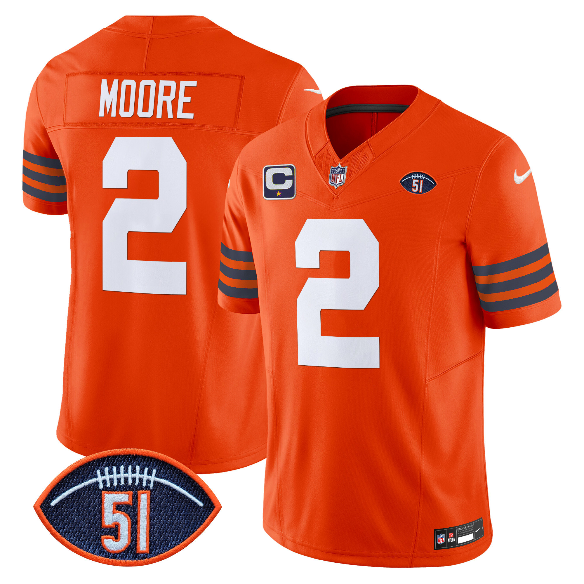 Men's D.J. Moore Chicago Bears Dick Butkus Patch Throwback Vapor Limited Orange Jersey - All Stitched