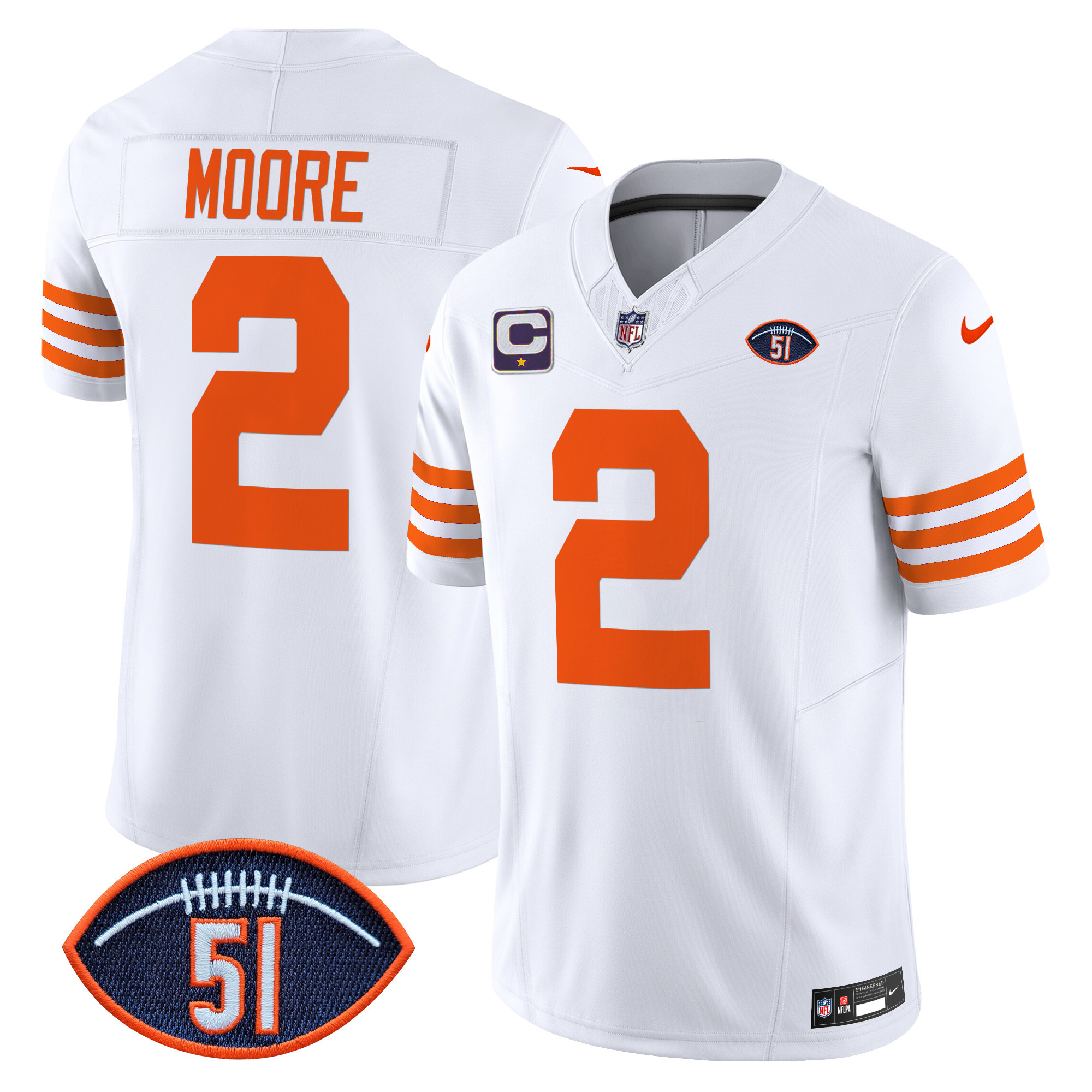 Men's D.J. Moore Chicago Bears Dick Butkus Patch Throwback Vapor Limited White Jersey - All Stitched