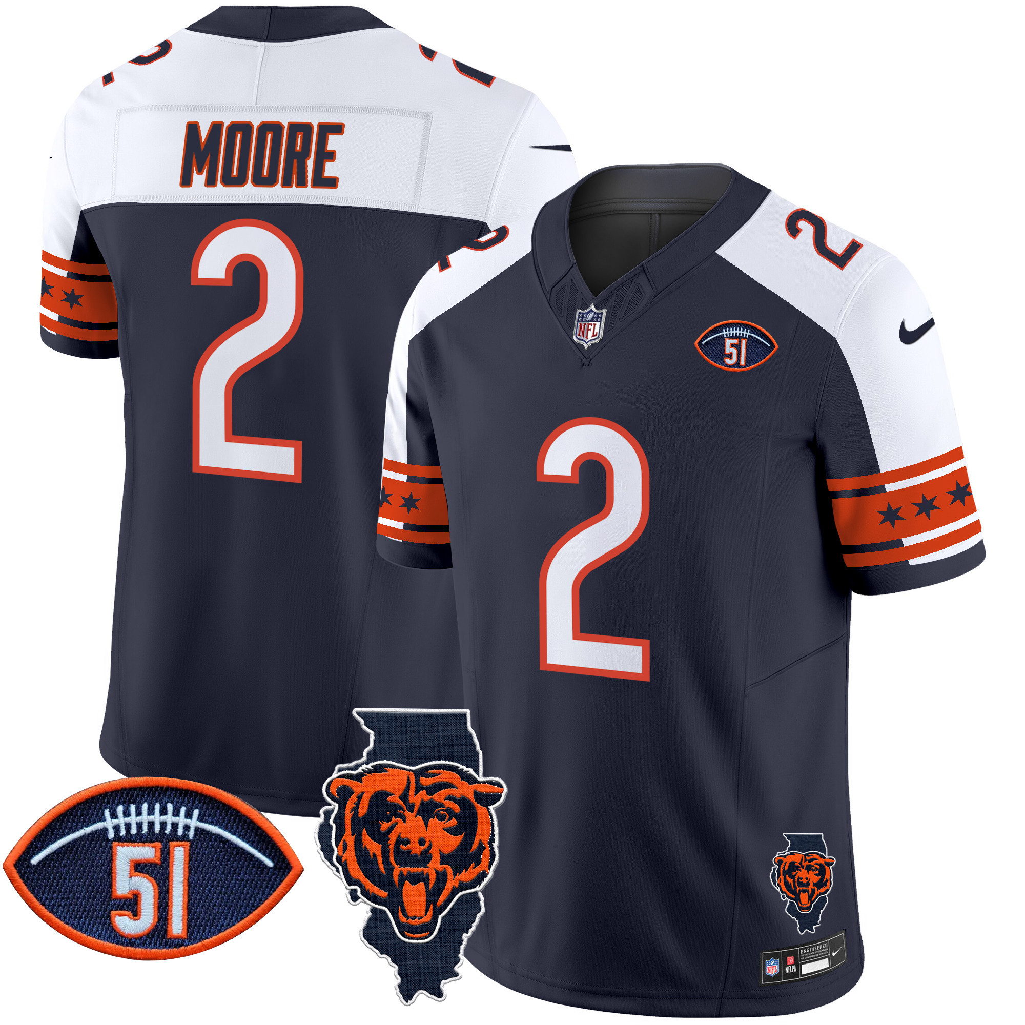 Men's D.J. Moore Chicago Bears Illinois & Dick Butkus Patch Vapor Limited Alternate Jersey - All Stitched