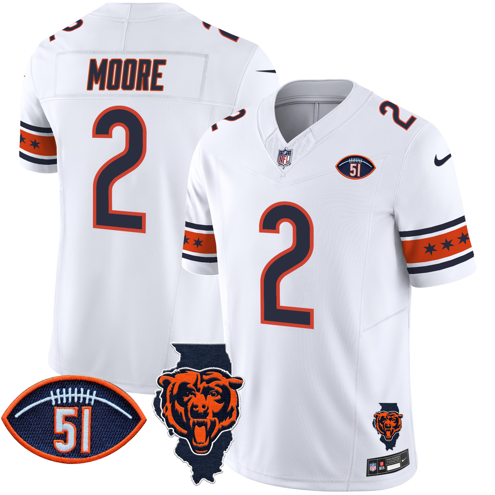 Men's D.J. Moore Chicago Bears Illinois & Dick Butkus Patch Vapor Limited White Jersey - All Stitched