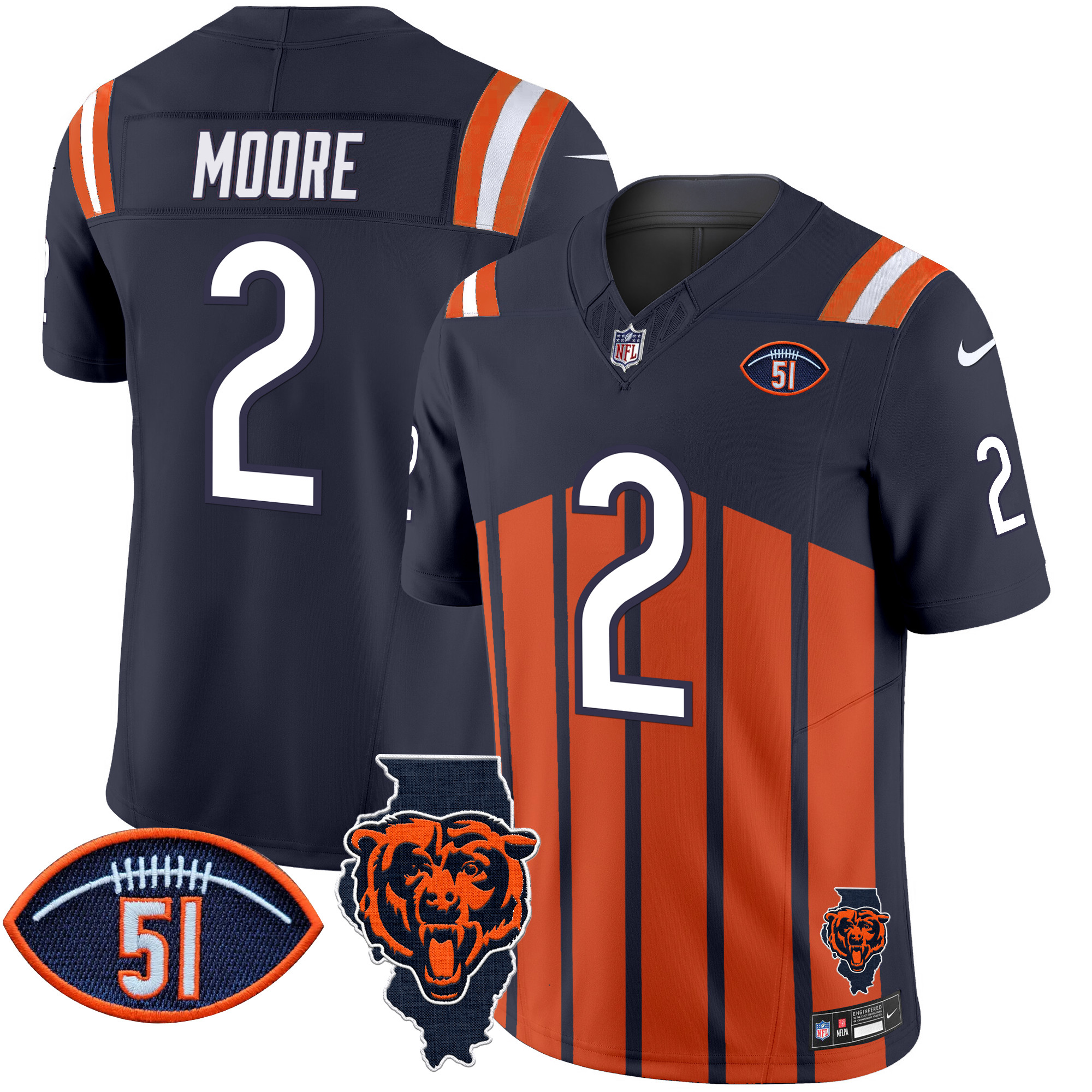 Men's D.J. Moore Chicago Bears Illinois Patch Vapor Limited Navy Special Jersey - All Stitched