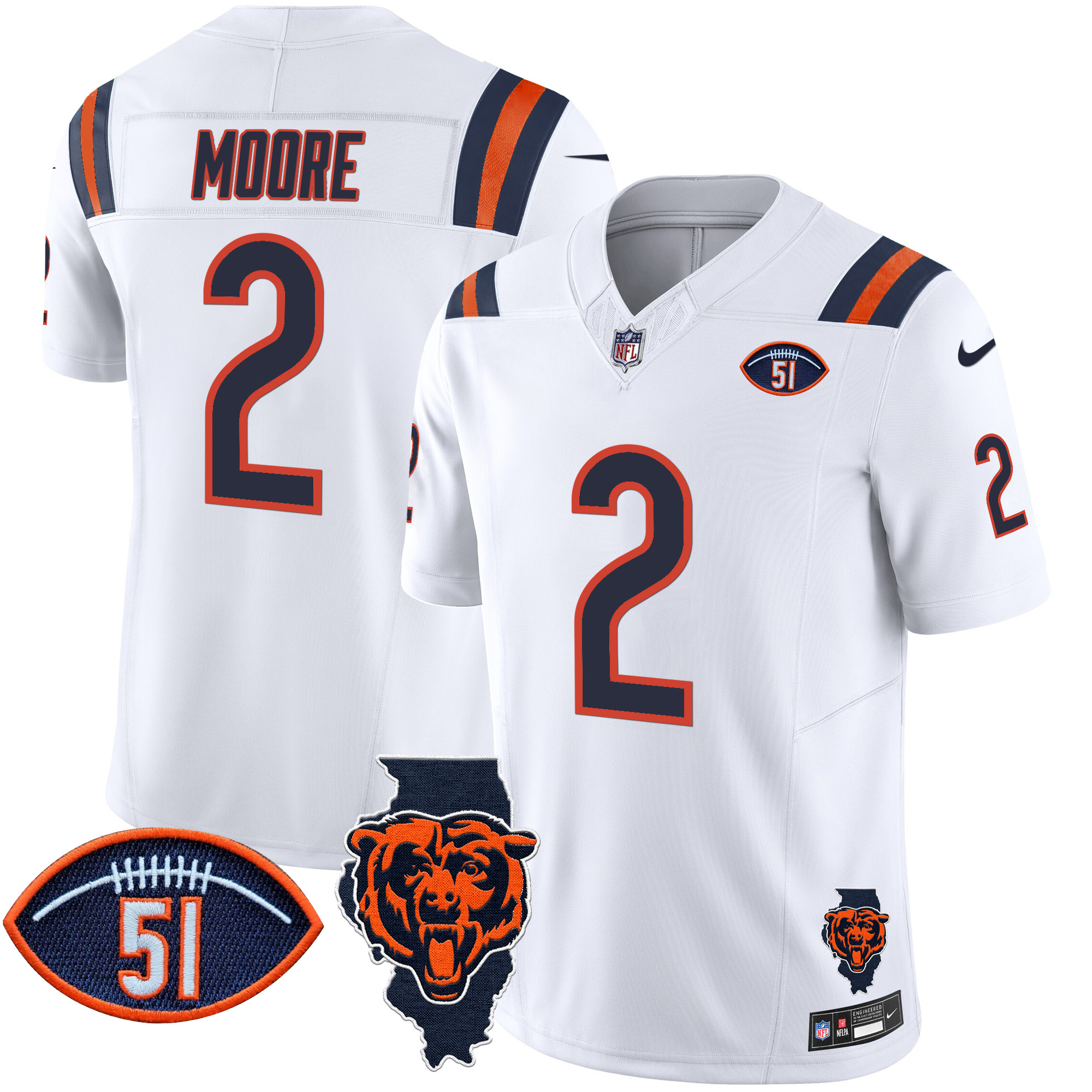 Men's D.J. Moore Chicago Bears Illinois Patch Vapor Limited White Jersey - All Stitched