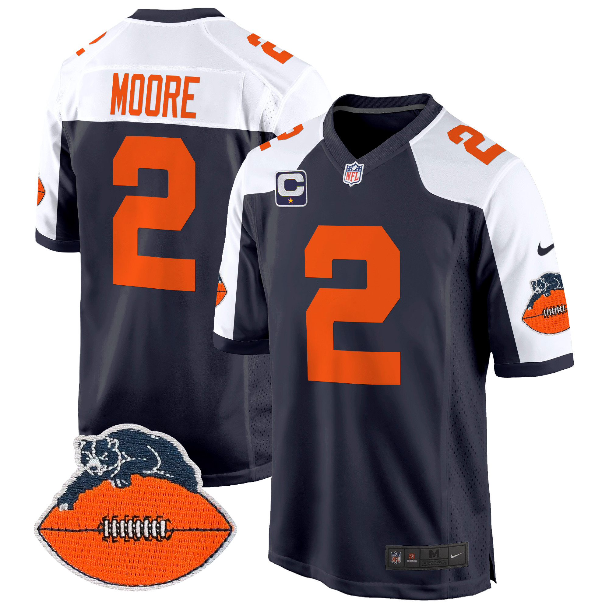 Men's D.J. Moore Chicago Bears Throwback Game Navy Alternate Jersey - All Stitched