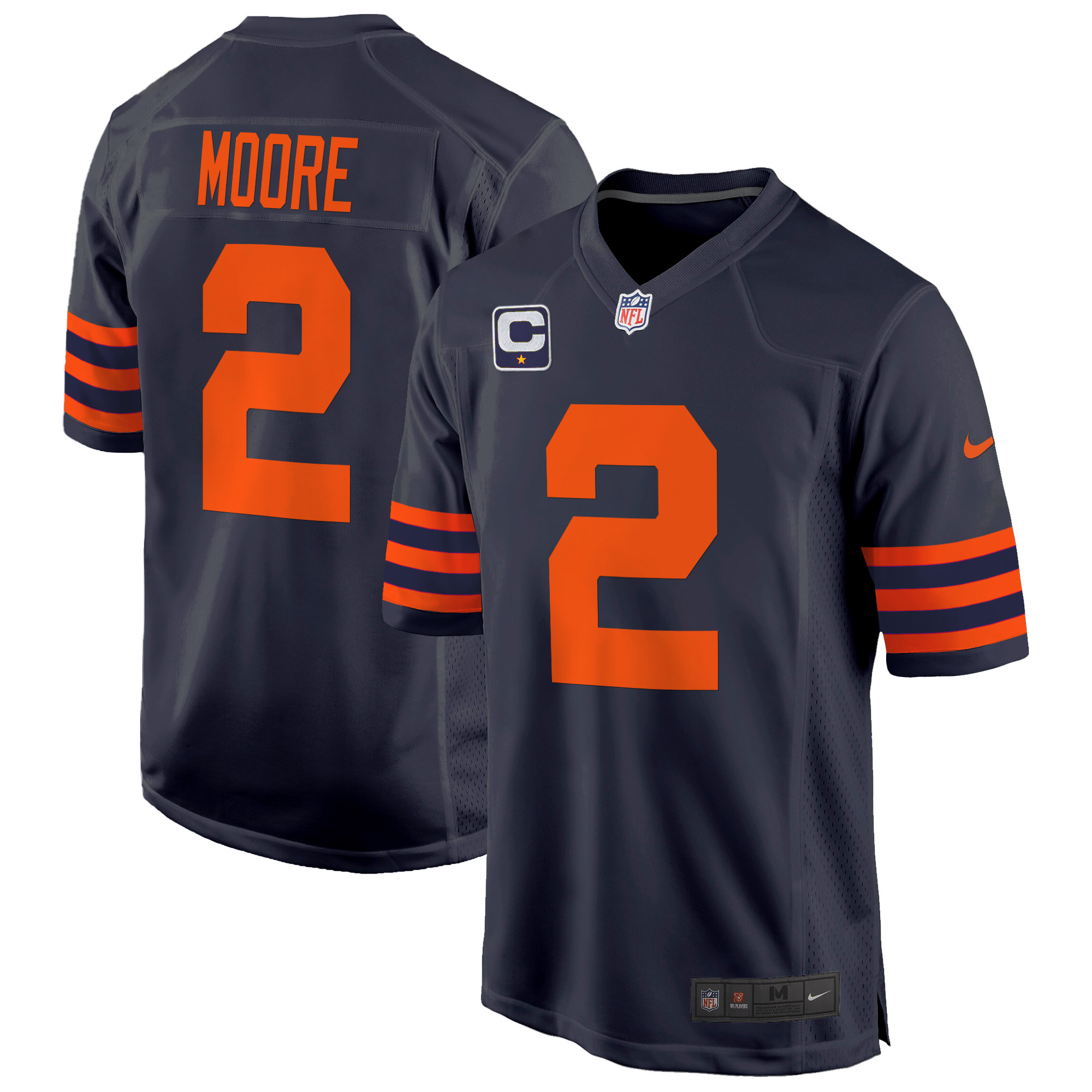 Men's D.J. Moore Chicago Bears Throwback Game Navy Jersey - All Stitched
