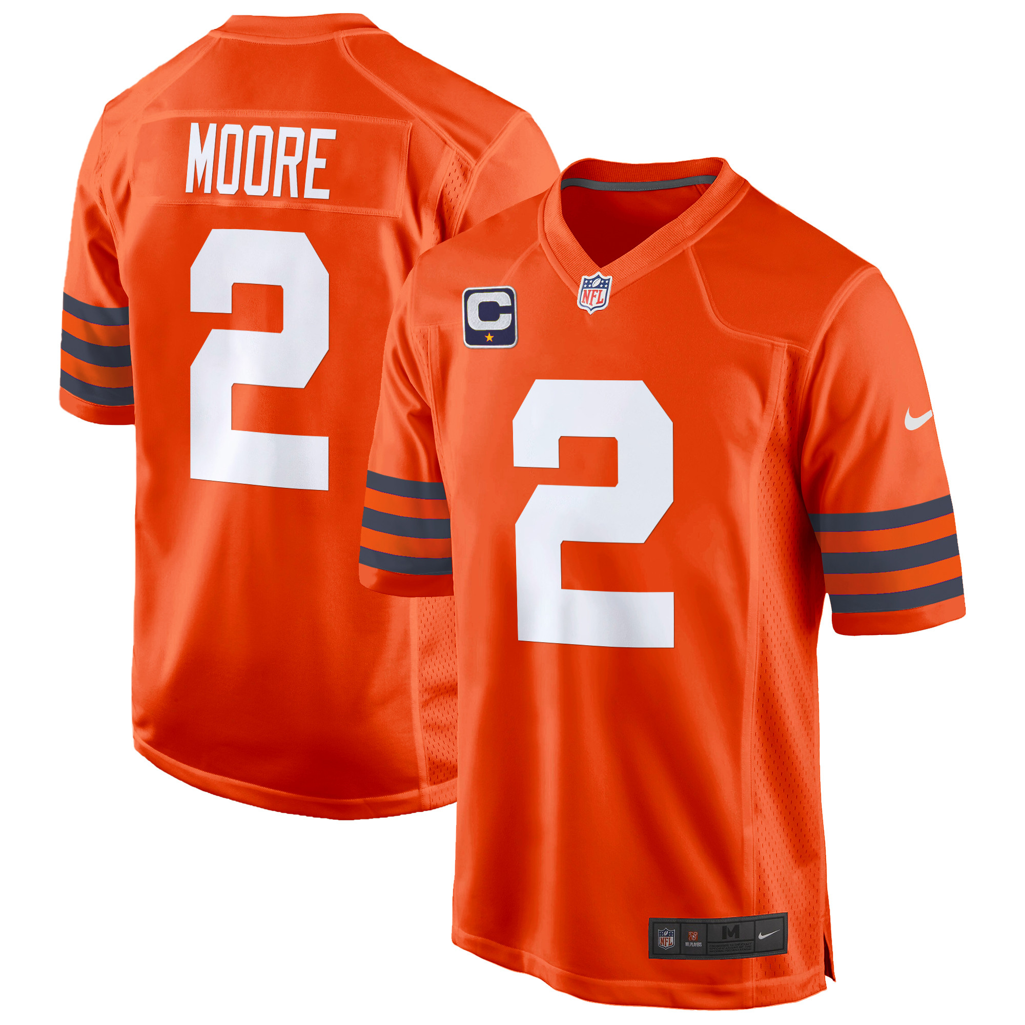 Men's D.J. Moore Chicago Bears Throwback Game Orange Jersey - All Stitched