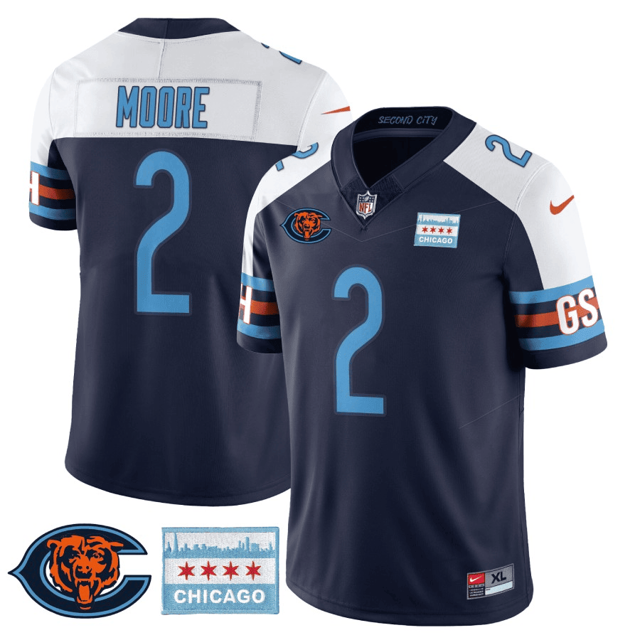 Men's D J Moore Chicago Bears City Edition GSH Navy Alternate Jersey - Chicago Flag - All Stitched