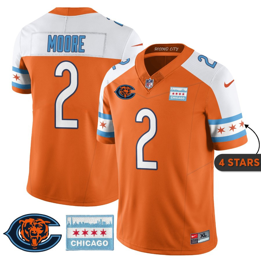Men's D J Moore Chicago Bears City Edition Orange Alternate Jersey - Chicago Flag - All Stitched