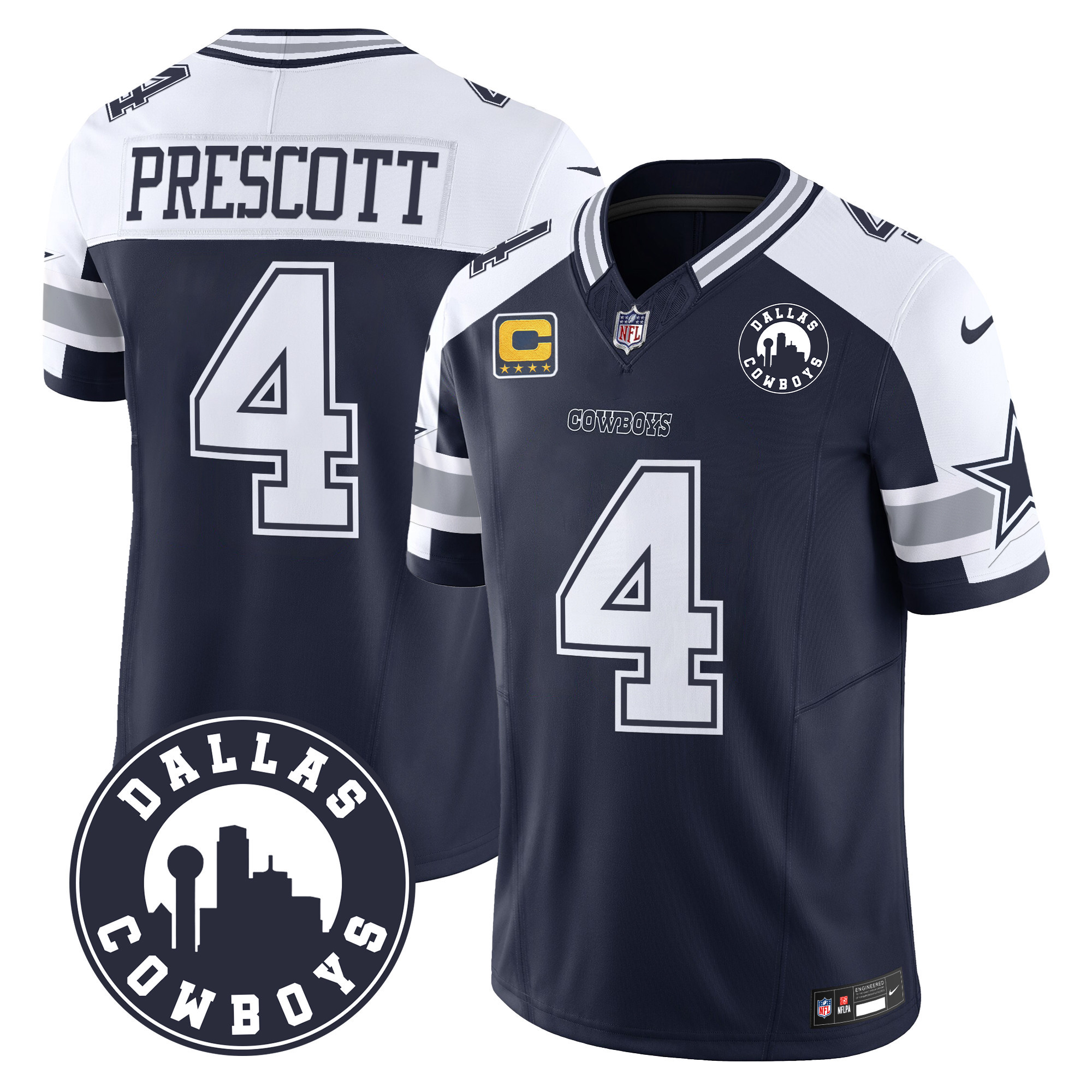 Men's Dak Prescott Dallas Cowboys "Dallas City" Patch Vapor Limited Alternate Jersey - All Stitched