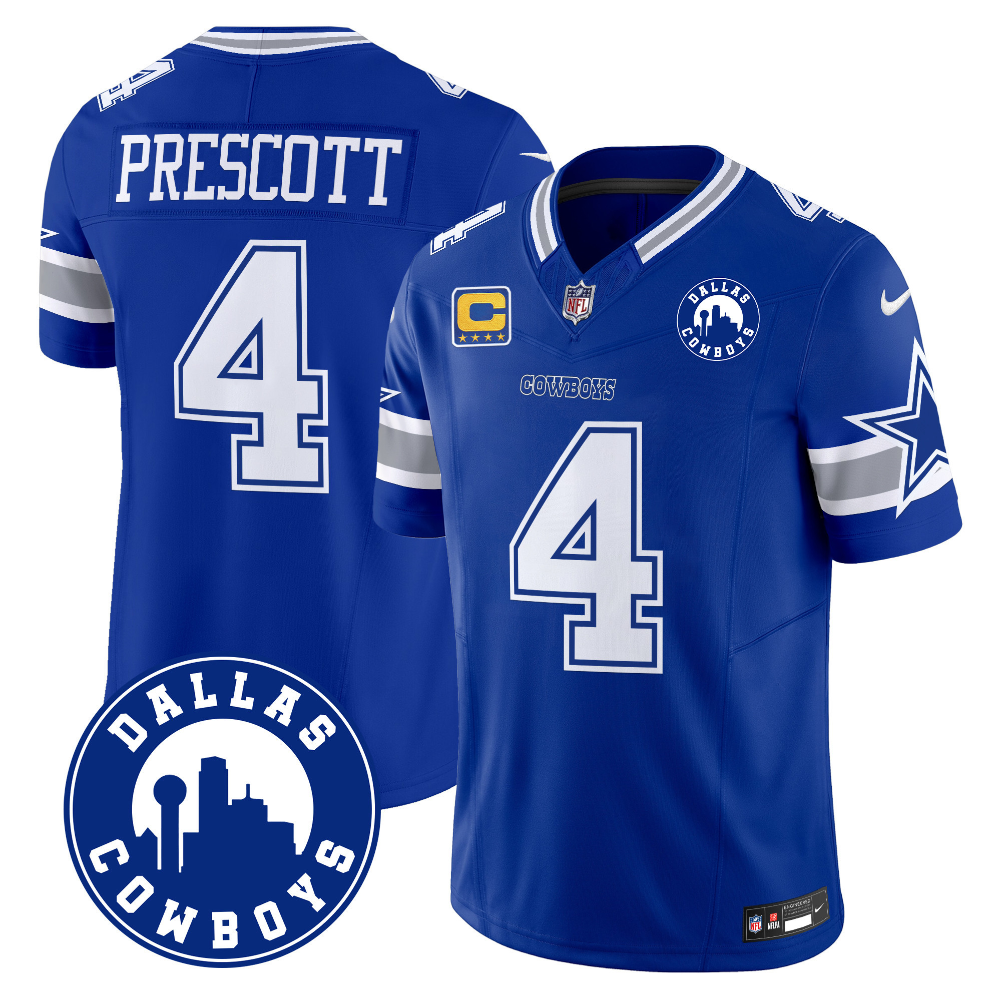 Men's Dak Prescott Dallas Cowboys "Dallas City" Patch Vapor Limited Royal Jersey - All Stitched