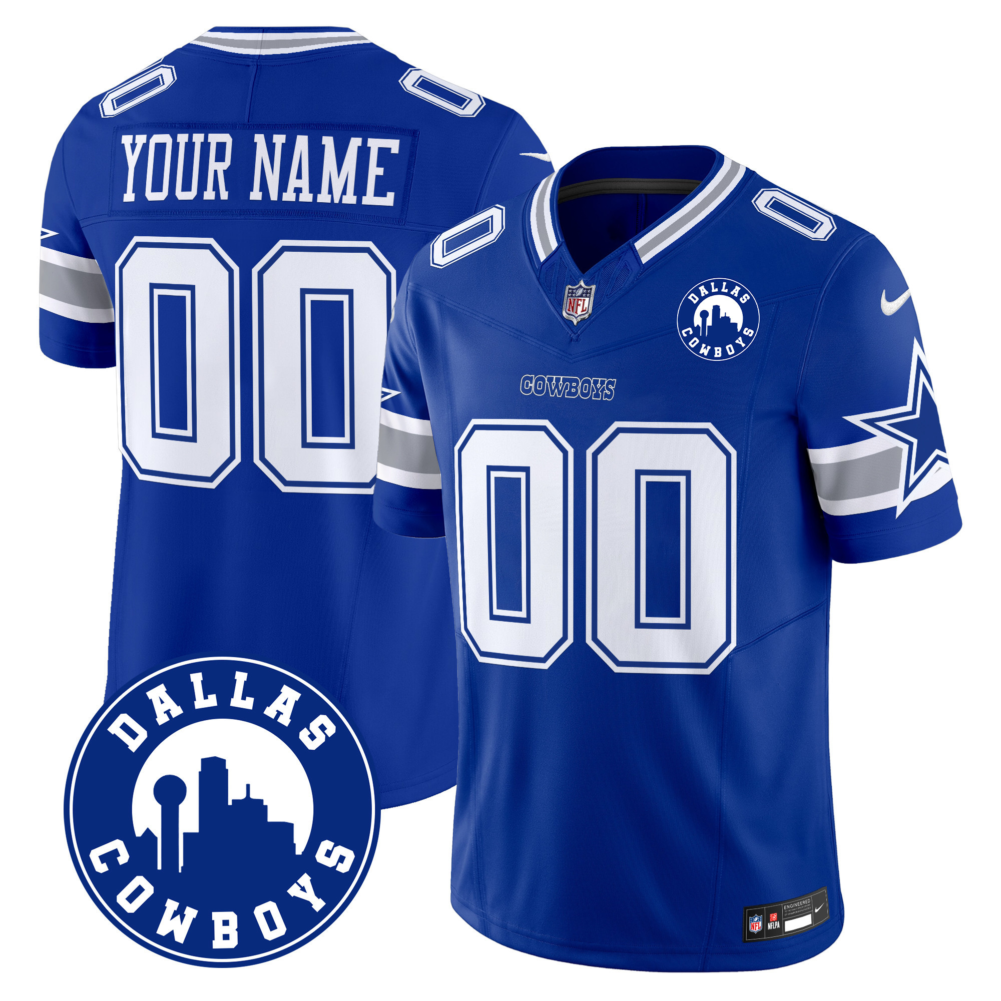 Men's Dallas Cowboys "Dallas City" Patch Vapor Limited Custom Royal Jersey - All Stitched