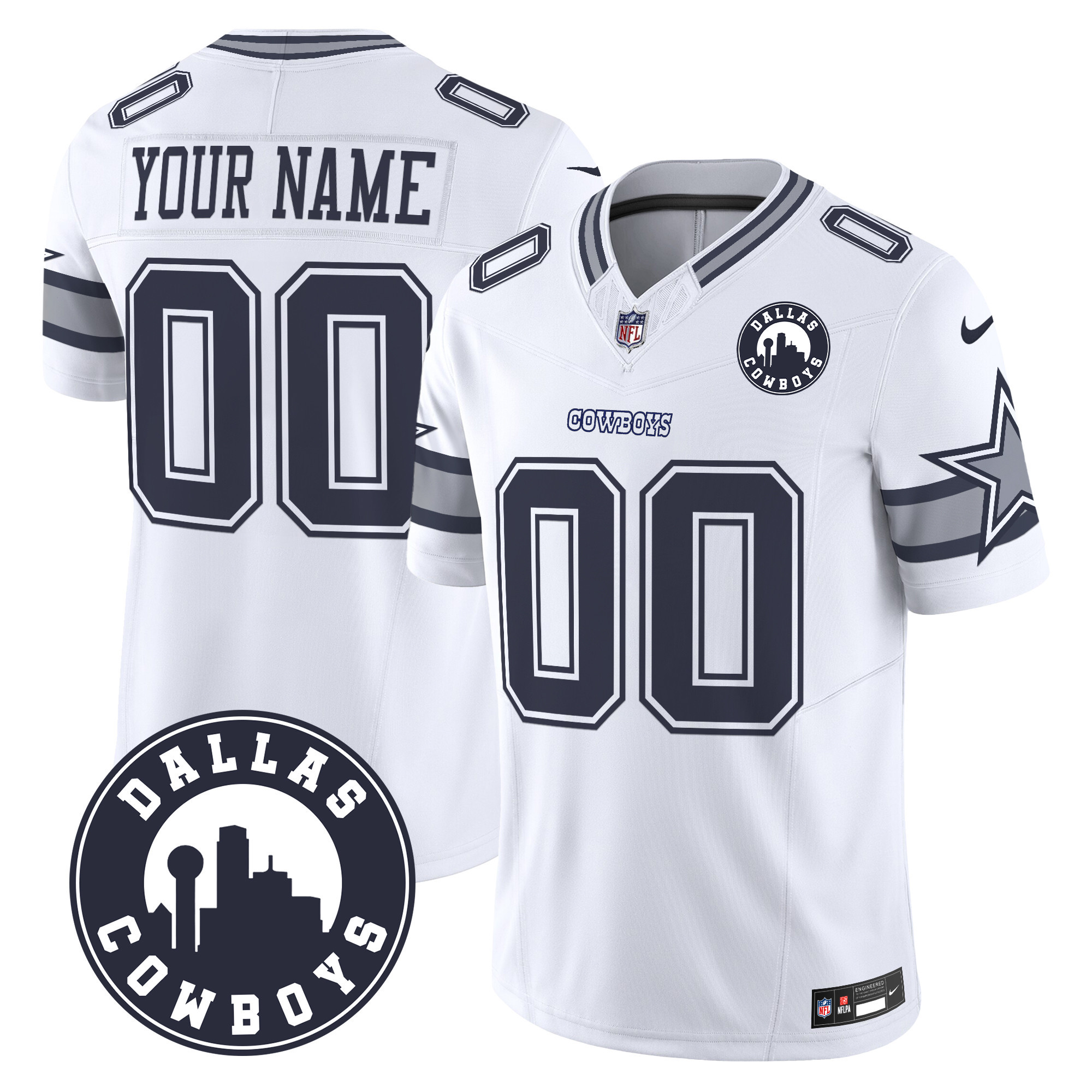 Men's Dallas Cowboys "Dallas City" Patch Vapor Limited Custom White Jersey - All Stitched