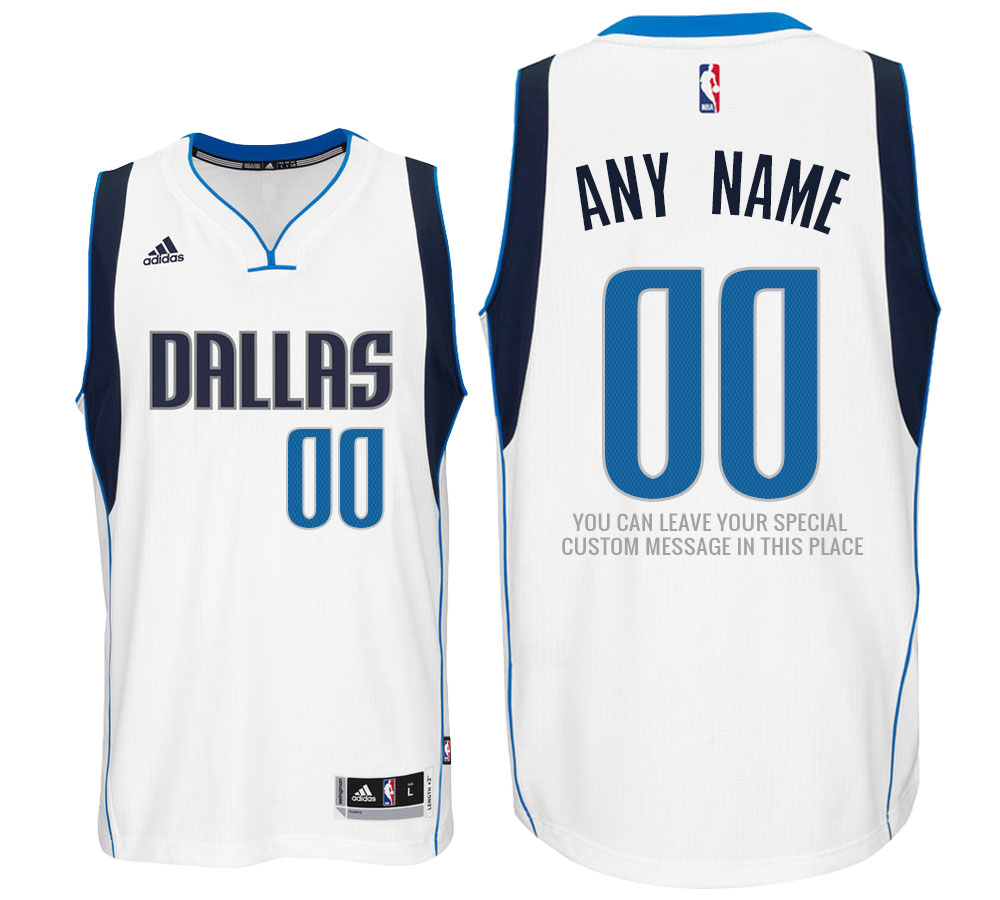 Mens Dallas Mavericks Home White Custom Message Jersey