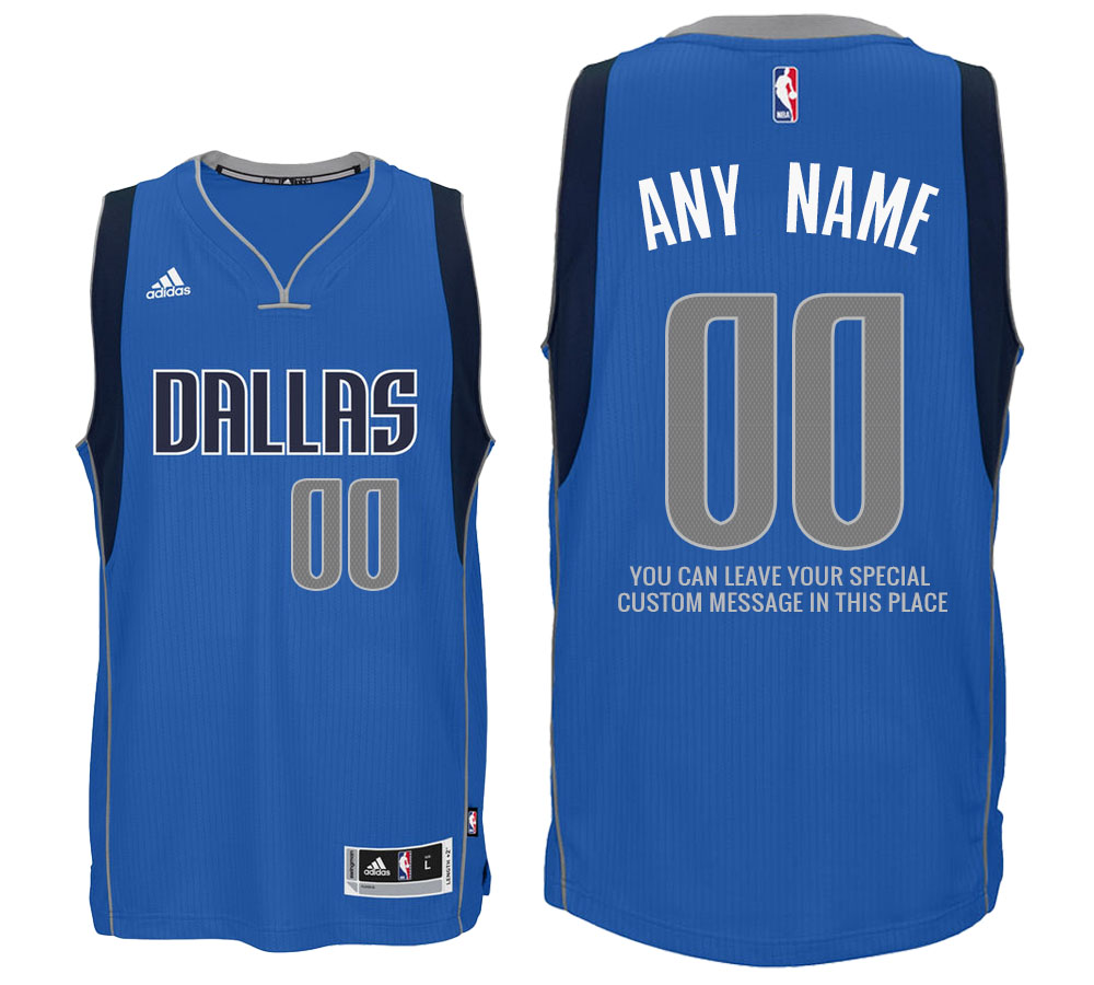 Mens Dallas Mavericks Road Blue Custom Message Jersey