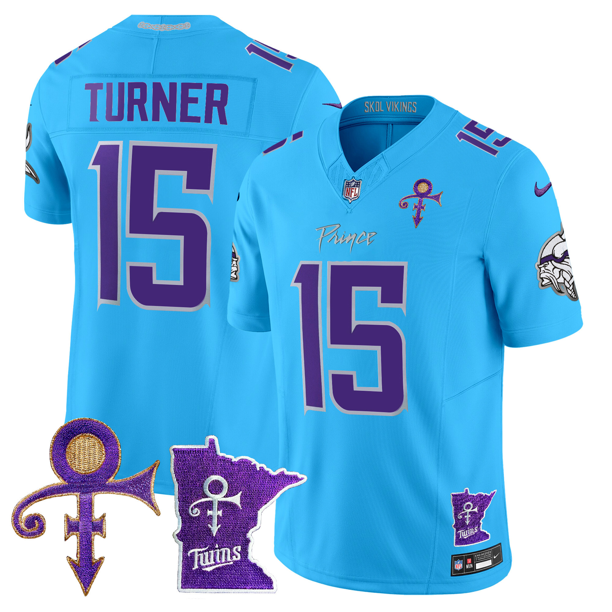 Men's Dallas Turner Minnesota Vikings 2024 Prince Vapor Limited Light Blue Jersey V2 - All Stitched