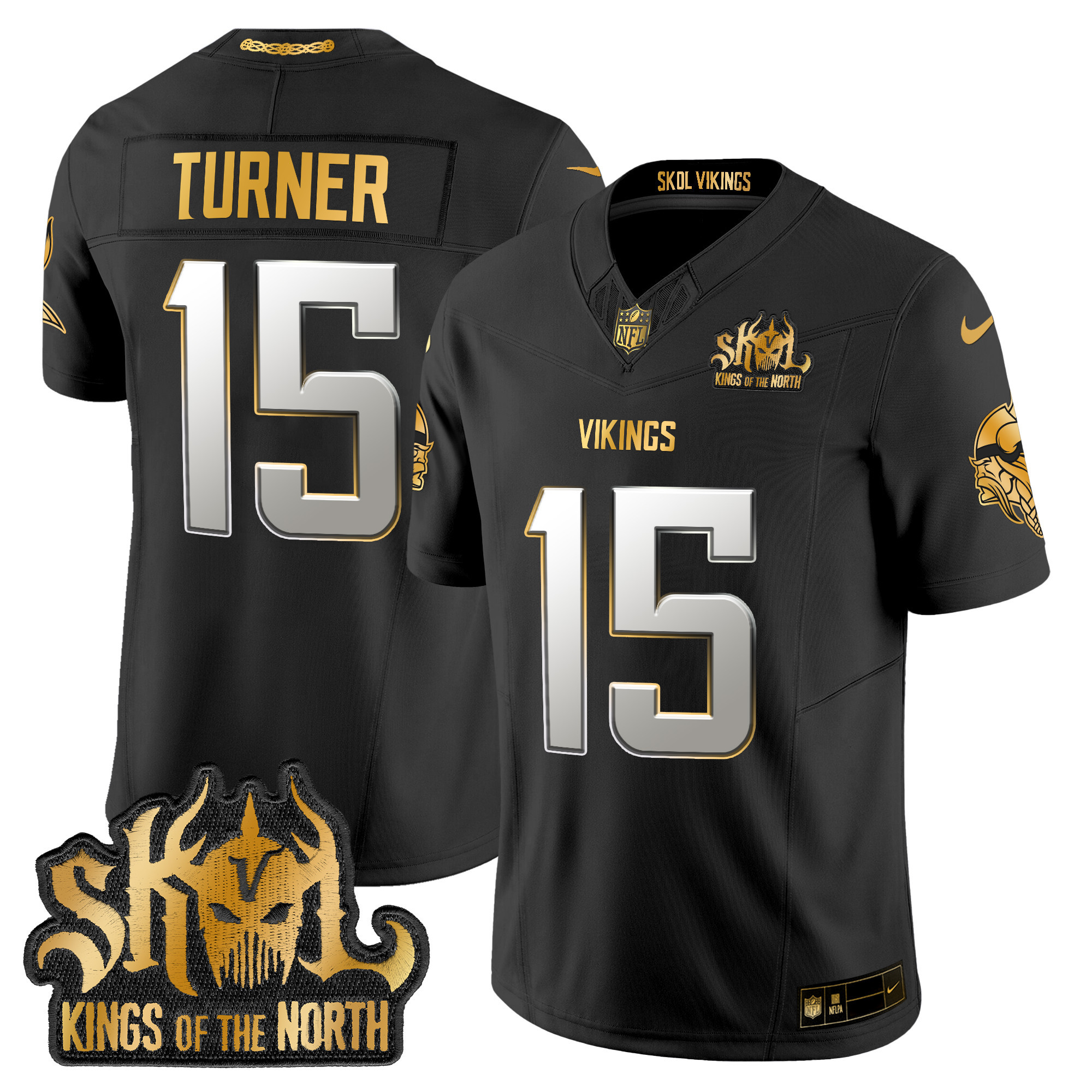 Men's Dallas Turner Minnesota Vikings 2024 Winter Warrior Skol Patch Gold Vapor Limited Black Limited Jersey - All Stitched