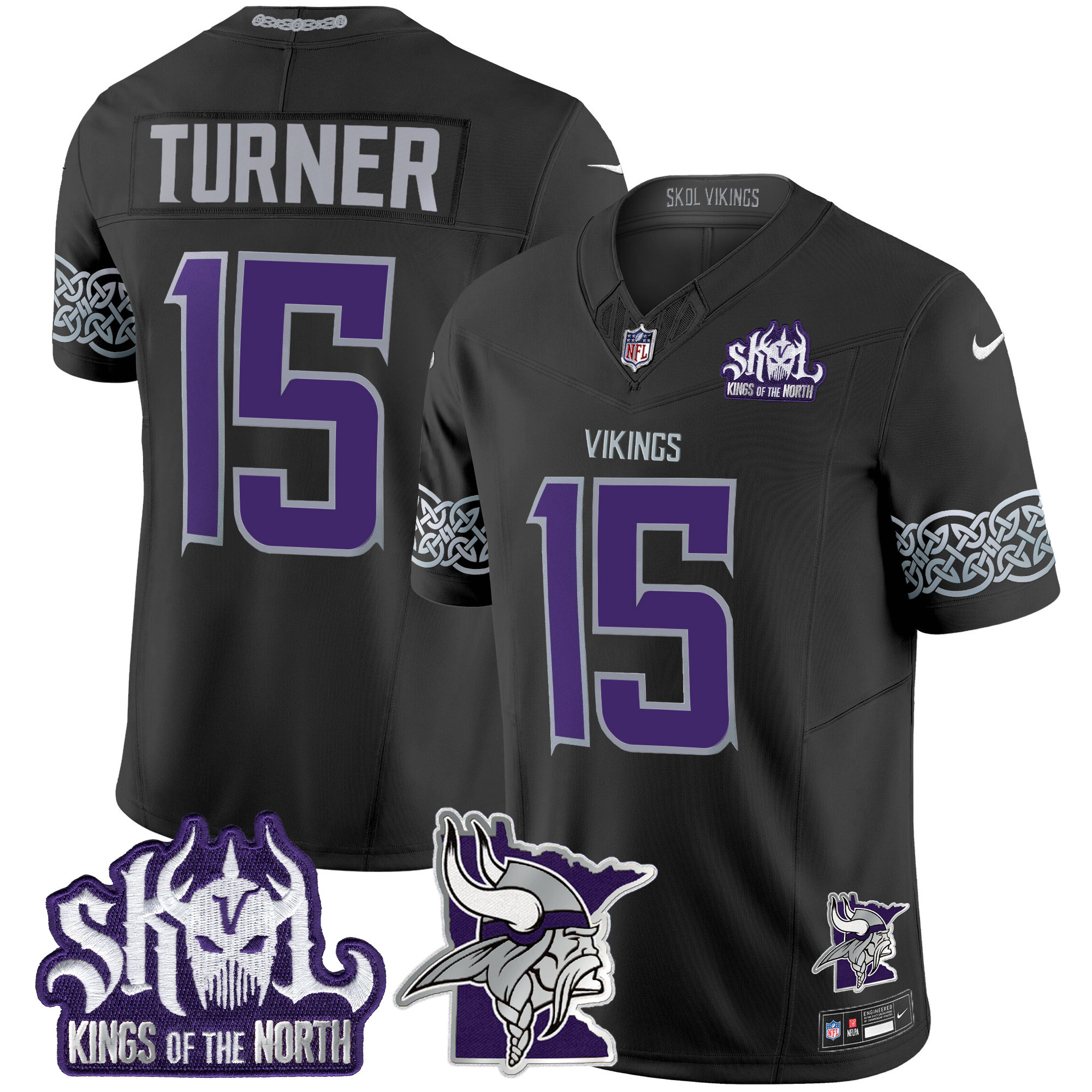Men's Dallas Turner Minnesota Vikings 2024 Winter Warrior Skol Patch Vapor Limited Black Jersey V2 - All Stitched
