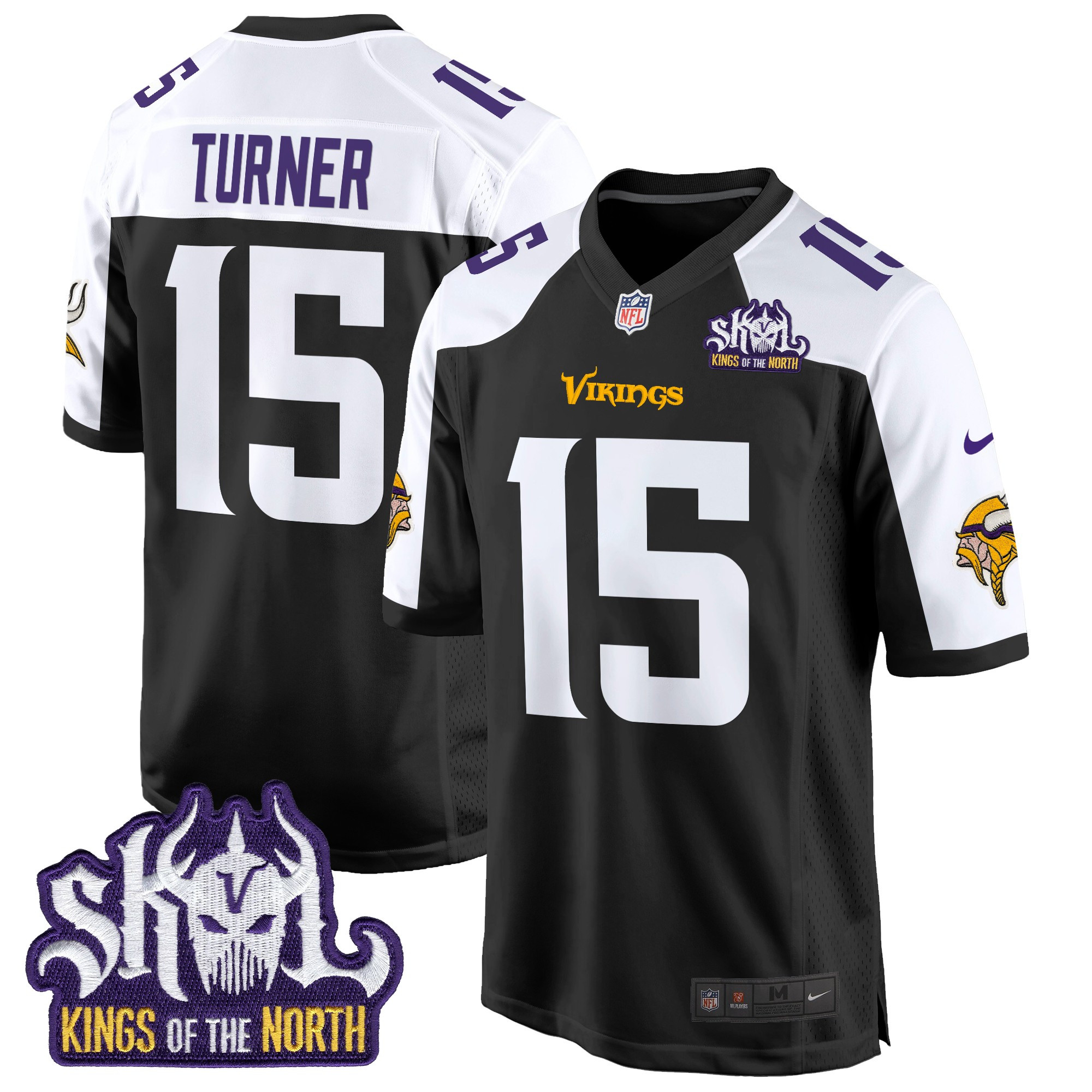 Men's Dallas Turner Minnesota Vikings King Of The North Patch Game Black Alternate Jersey - All Stitched